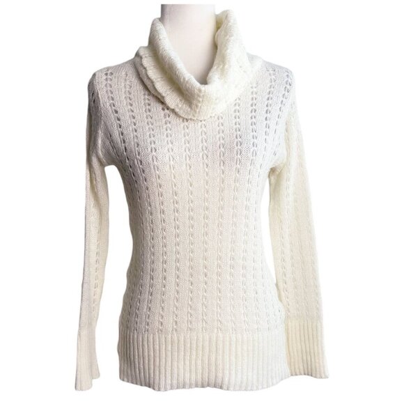 Cuesta Blanca Open Knit Turtleneck Sweater Off White Cream Ivory Women's 40IT Sm - Picture 1 of 7